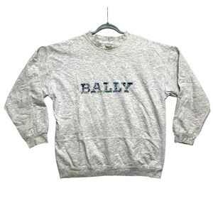 Vintage Bally Sweatshirt Mens L Gray Heather Embroidered Cotton Swiss Pullover